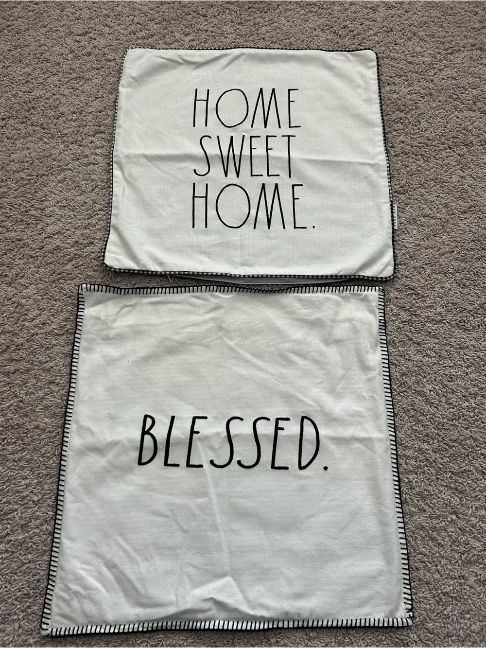 Rae Dunn Cream and Black "Home Sweet Home" & "Blessed" Accent Pillow Covers